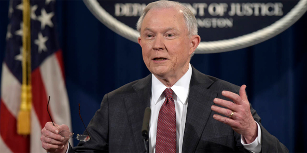 In this March 2, 2017, file photo, Attorney General Jeff Sessions speaks during a news conference a...