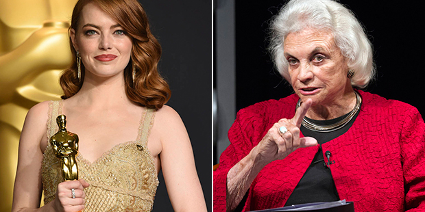 Actress Emma Stone (left) and former Supreme Court Justice Sandra Day O'Connor are shown. (AP Photo...