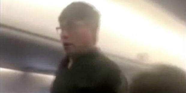 This Sunday, April 9, 2017, image made from a video provided by Audra D. Bridges shows a passenger ...