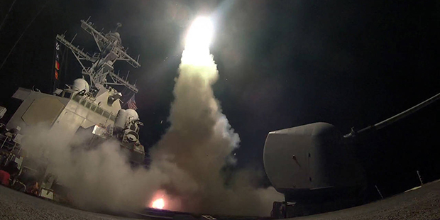 In this image provided by the U.S. Navy, the guided-missile destroyer USS Porter (DDG 78) launches ...