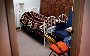 A former office in Shadow Rock Church in Phoenix now serves as a bedroom for immigrants seeking sanctuary. (Photo by Taryn Martin/Cronkite News)