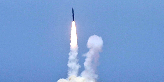 An rocket designed to intercept an intercontinental ballistic missiles is launched from Vandenberg ...