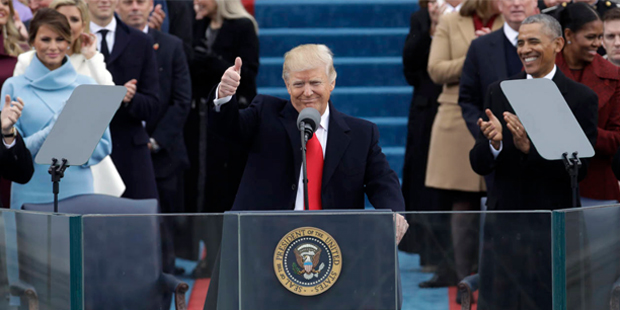 In this Jan. 20, 2017 file photo, President Donald Trump gives a thumbs after being sworn in as the...