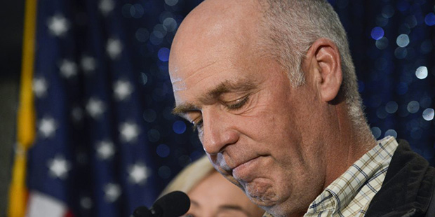 Greg Gianforte celebrates his win over Rob Quist for the open congressional seat at the Hilton Gard...