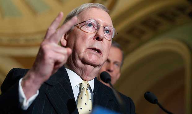 FILE - In this April 25, 2017, file photo, Senate Majority Leader Mitch McConnell of Ky. speaks on ...