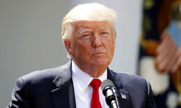 In this photo taken July 26, 2017, President Donald Trump pauses while speaking in the Rose Garden ...