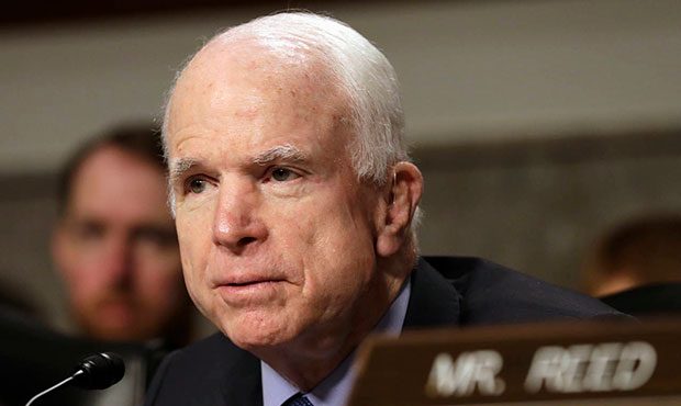 Senate Armed Services Committee Chairman Sen. John McCain speaks on Capitol Hill in Washington, Tue...