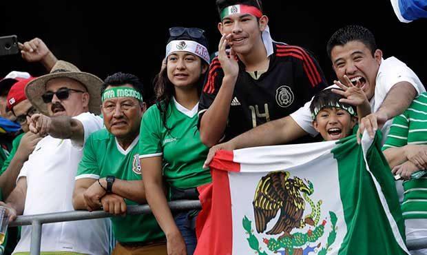 Fans of Mexico cheer for their national team prior to a CONCACAF Gold Cup soccer match against El S...