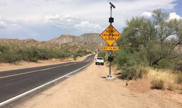 Flood-warning system on Bartlett Lake Road at Camp Creek Wash. (Flood Control District of Maricopa ...