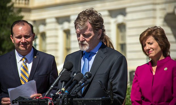 Jack Phillips, owner of Masterpiece Cakeshop, speaks at the Capitol where scores of lawmakers, incl...