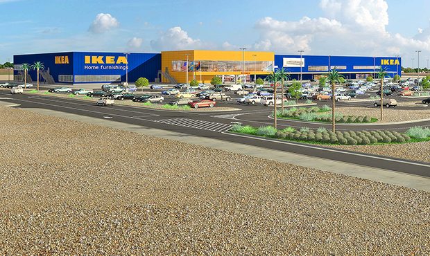 An artist's rendering of the new IKEA store in Glendale, which was expected to open in 2020. (Busin...