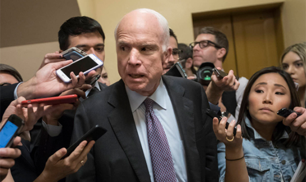 Sen. John McCain, R-Ariz., arrives at the Capitol for a weekly Republican policy meeting, in Washin...