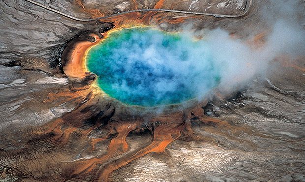 This undated photo provided by Robert B. Smith shows the Grand Prismatic hot spring in Yellowstone ...