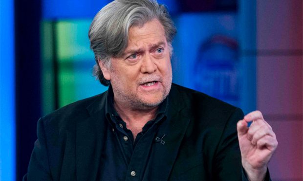 In this Oct. 9, 2017, photo, former White House strategist Steve Bannon speaks during a television ...
