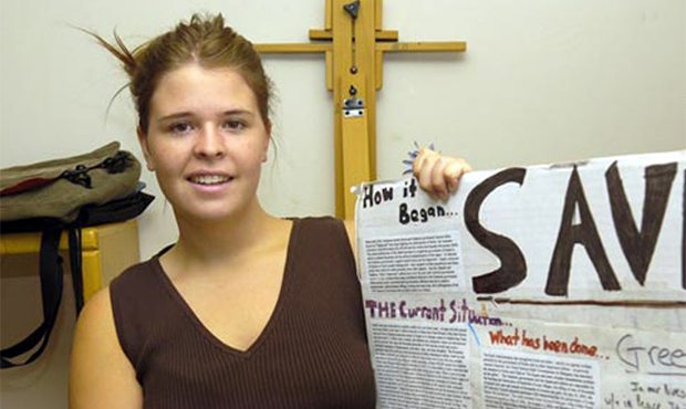 In this May 30, 2013, file photo, Kayla Mueller is shown after speaking to a group in Prescott, Ari...