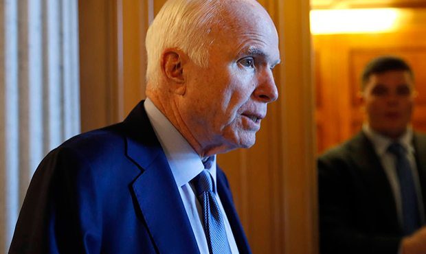 Sen. John McCain, R-Ariz., speaks to reporters Thursday, Oct. 19, 2017, on Capitol Hill in Washingt...