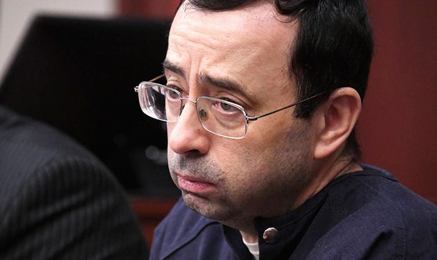 Larry Nassar looks at the gallery in the court during the sixth day of his sentencing hearing Tuesd...