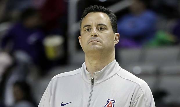 Arizona coach Sean Miller watch his team during practice Wednesday, March 22, 2017, in San Jose, Ca...