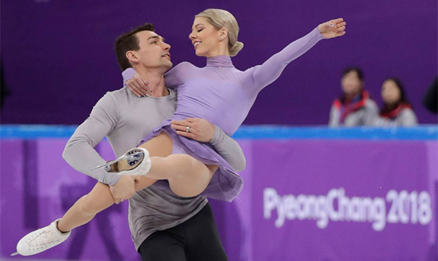 Alexa Scimeca Knierim and Chris Knierim of the United States perform in the team event pair skating...