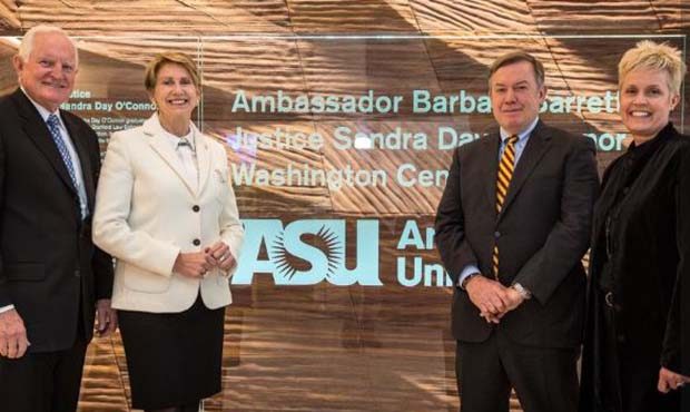 (Arizona Board of Regents Photo) Craig and Barbara Barrett with ASU President Michael Crow and ASU ...