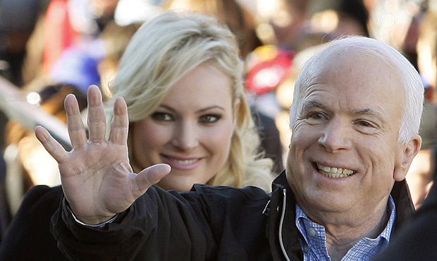 FILE - In this Oct. 30, 2008 file photo, Sen. John McCain, R-Ariz., accompanied by his daughter Meg...