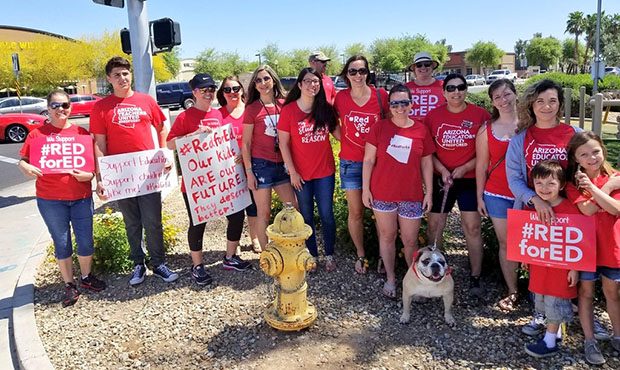 Red for Ed teachers and supporters gather in Surprise on Saturday, April 21, 2018. (KTAR News Photo...
