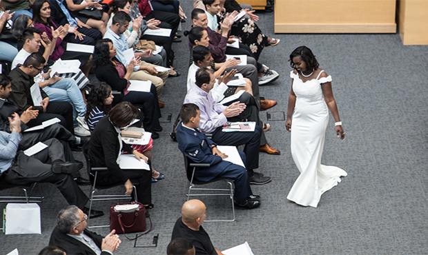 Solange Habineza after speaking at her naturalization ceremony on why she was happy to finally beco...