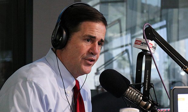 Arizona Gov. Doug Ducey speaks during an interview with Mac and Gaydos on KTAR News 92.3 FM in Phoe...