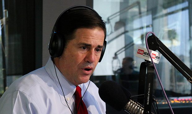 Arizona Gov. Doug Ducey speaks during an interview with Mac and Gaydos on KTAR News 92.3 FM on Tues...