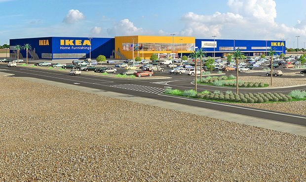 An artist's rendering of the new IKEA store in Glendale, which was expected to open in 2020. (Busin...