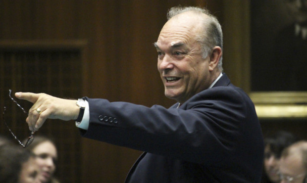 FILE - In this Feb. 14, 2017, file photo, state Rep. Don Shooter gestures on the floor of the Arizo...