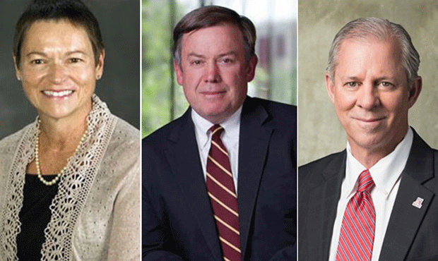 From left: Northern Arizona University President Rita Cheng, Arizona State University President Mic...
