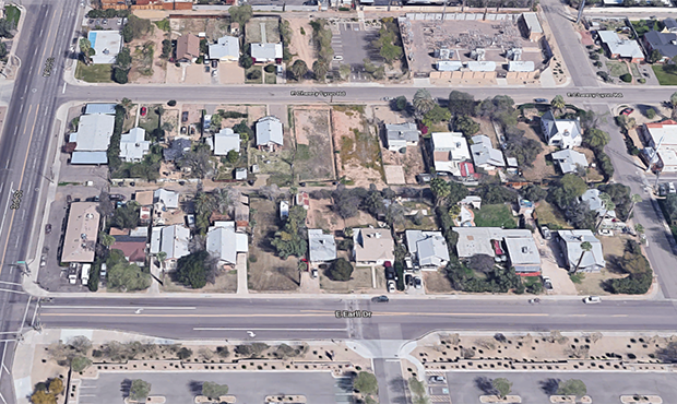 The area at Third Street and Earll Drive before the demolition of houses to make room for the new C...