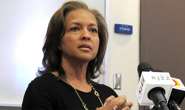 Connie Jones speaks about her ex-husband, Dwight Lamon Jones, at a news conference Tuesday, June 12...