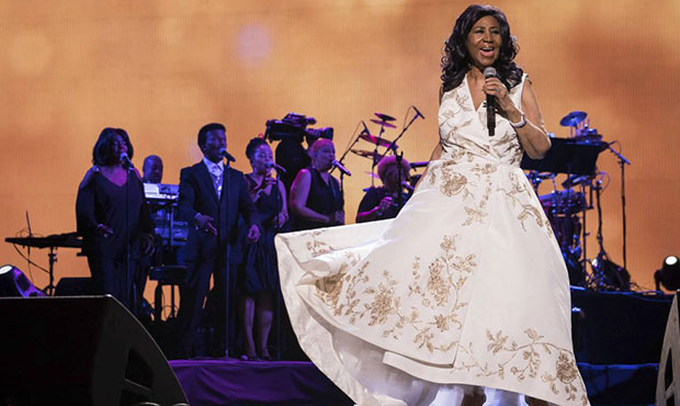 In this April 19, 2017, file photo, Aretha Franklin performs at the world premiere of "Clive Davis:...