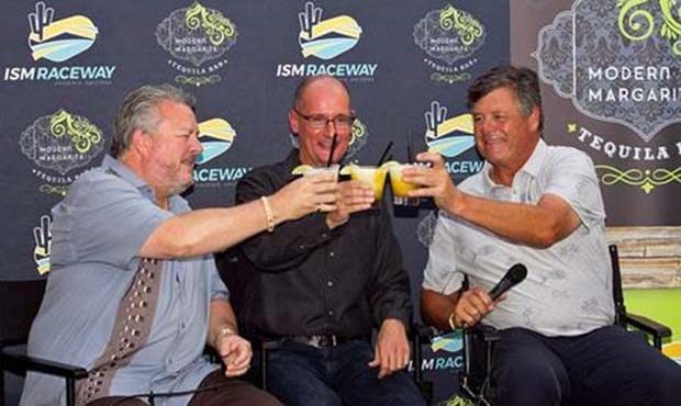 Modern Margarita CEO Glynn Gross, Bryan Sperber and Michael Waltrip toast to the new partnerhsip wi...