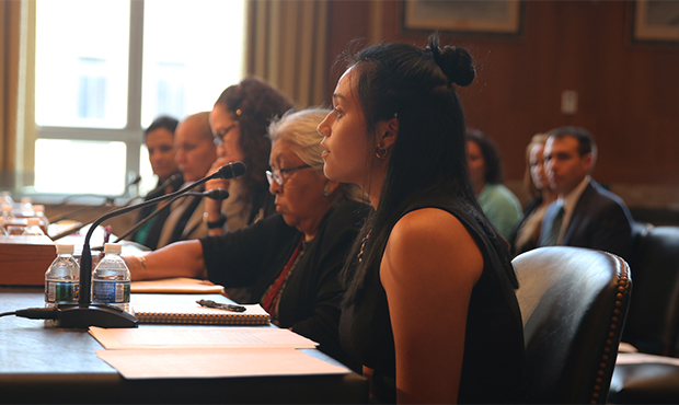 Lauren Hummingbird, a graduate of the Cherokee Nation’s language immersion school in Oklahoma, to...