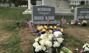 Headstone installed at John McCain's grave site at Naval cemetery