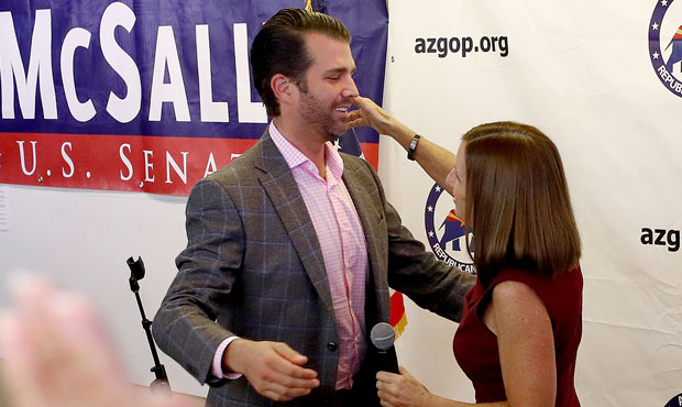 U.S. Rep. Martha McSally, R-Ariz., greets Donald Trump Jr. at a campaign rally for U.S. Senate cand...