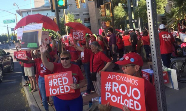Education supporters rallied in Tucson on Wednesday, April 24, 2019, two days before the anniversar...