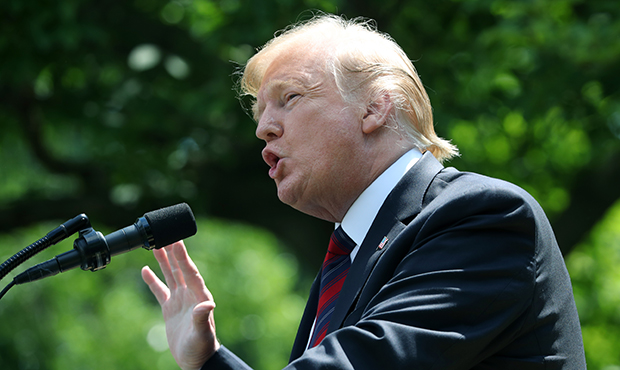 WASHINGTON, DC - MAY 16: U.S. President Donald Trump speaks about immigration reform in the Rose Ga...