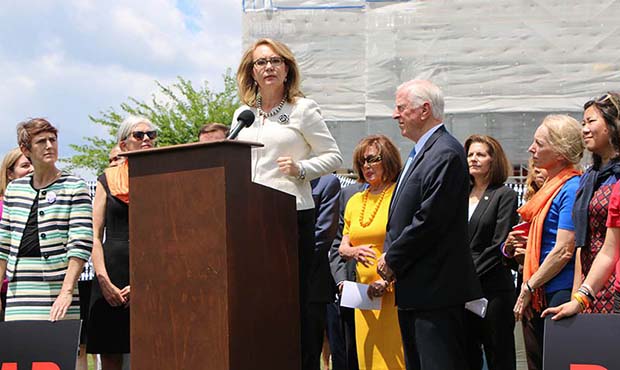 Former Arizona Rep. Gabrielle Giffords joined Democratic congressional leaders at a Capitol rally T...
