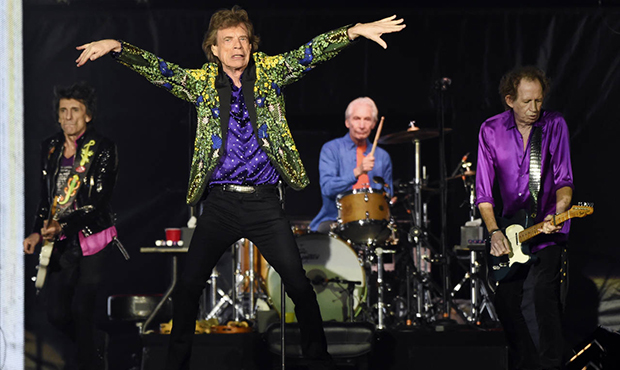 From left, Ron Wood, Mick Jagger, Charlie Watts and Keith Richards of the Rolling Stones perform du...