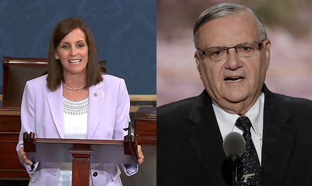 U.S. Sen. Martha McSally of Arizona, former Maricopa County Sheriff Joe Arpaio (Screenshot, AP Phot...
