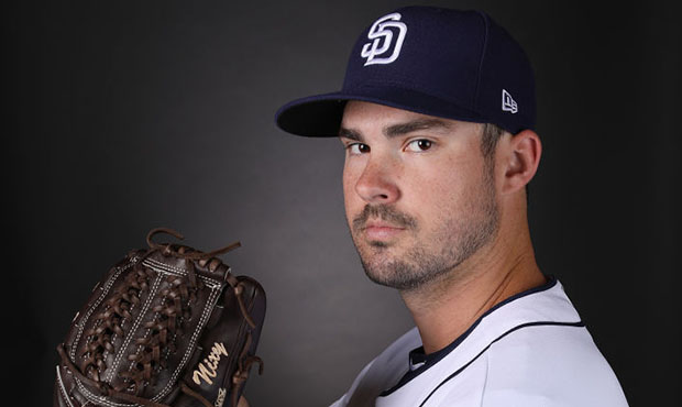 PEORIA, ARIZONA - FEBRUARY 21:  Pitcher Jacob Nix #63 of the San Diego Padres poses for a portrait ...
