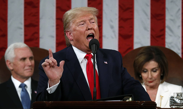President Donald Trump delivers his State of the Union address to a joint session of Congress in th...