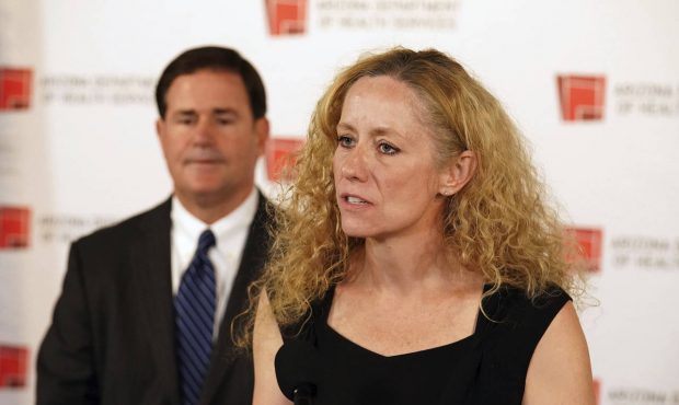 Arizona Department of Health Services Director Dr. Cara Christ and Arizona Governor Doug Ducey, R, ...