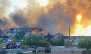 Train crashes, catches fire on Tempe Town Lake bridge