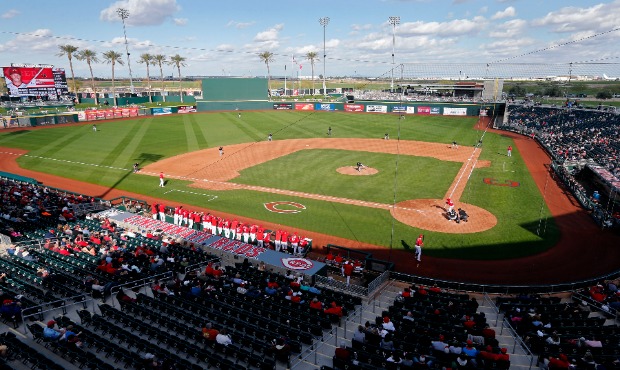 GOODYEAR, ARIZONA - FEBRUARY 23: General view of Goodyear Stadium during a Cactus League spring tra...