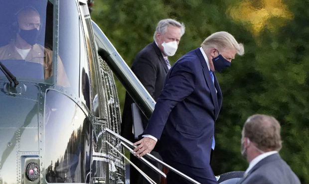 President Donald Trump arrives at Walter Reed National Military Medical Center, in Bethesda, Md., F...